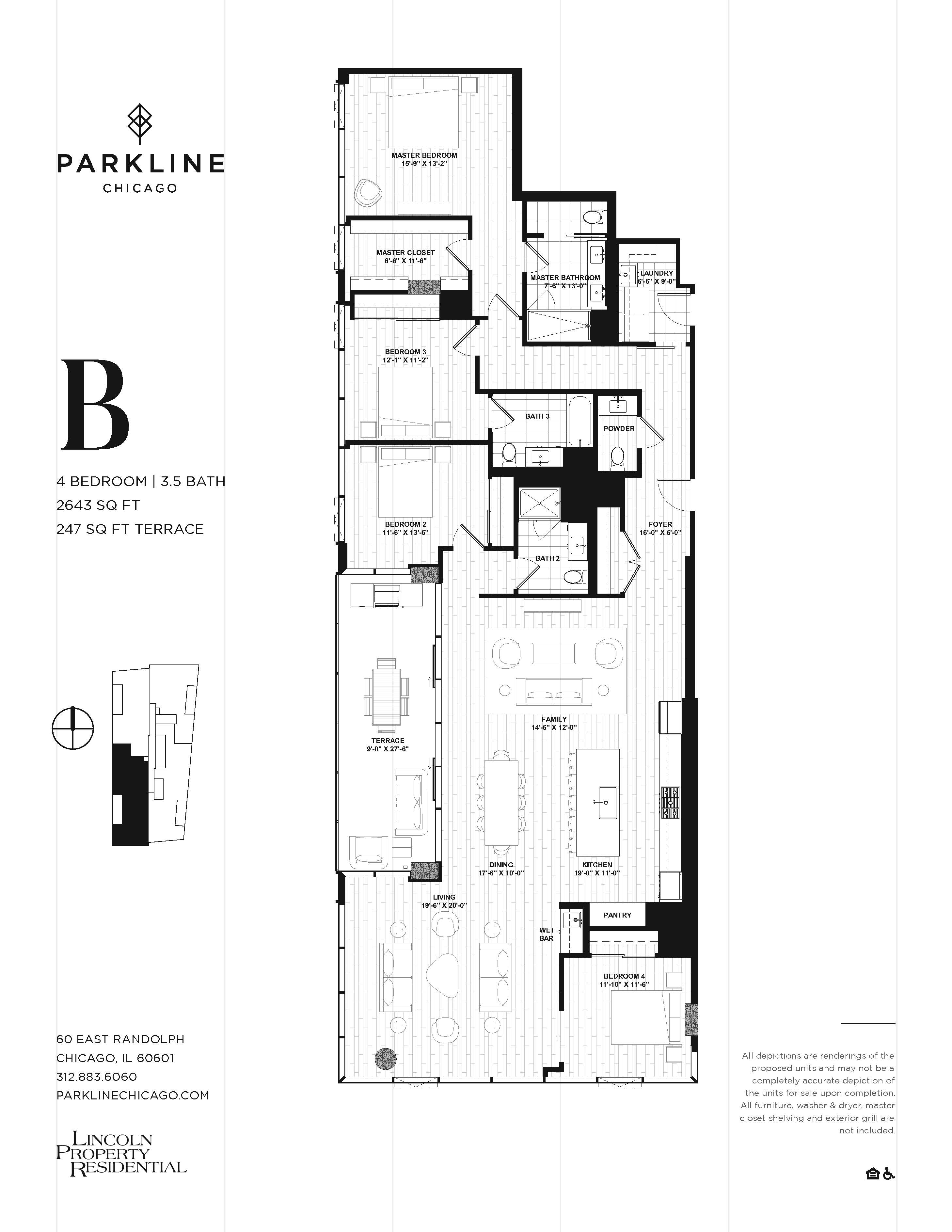 Floor plan for 4 beds, 3.5 baths, 2643 sqft